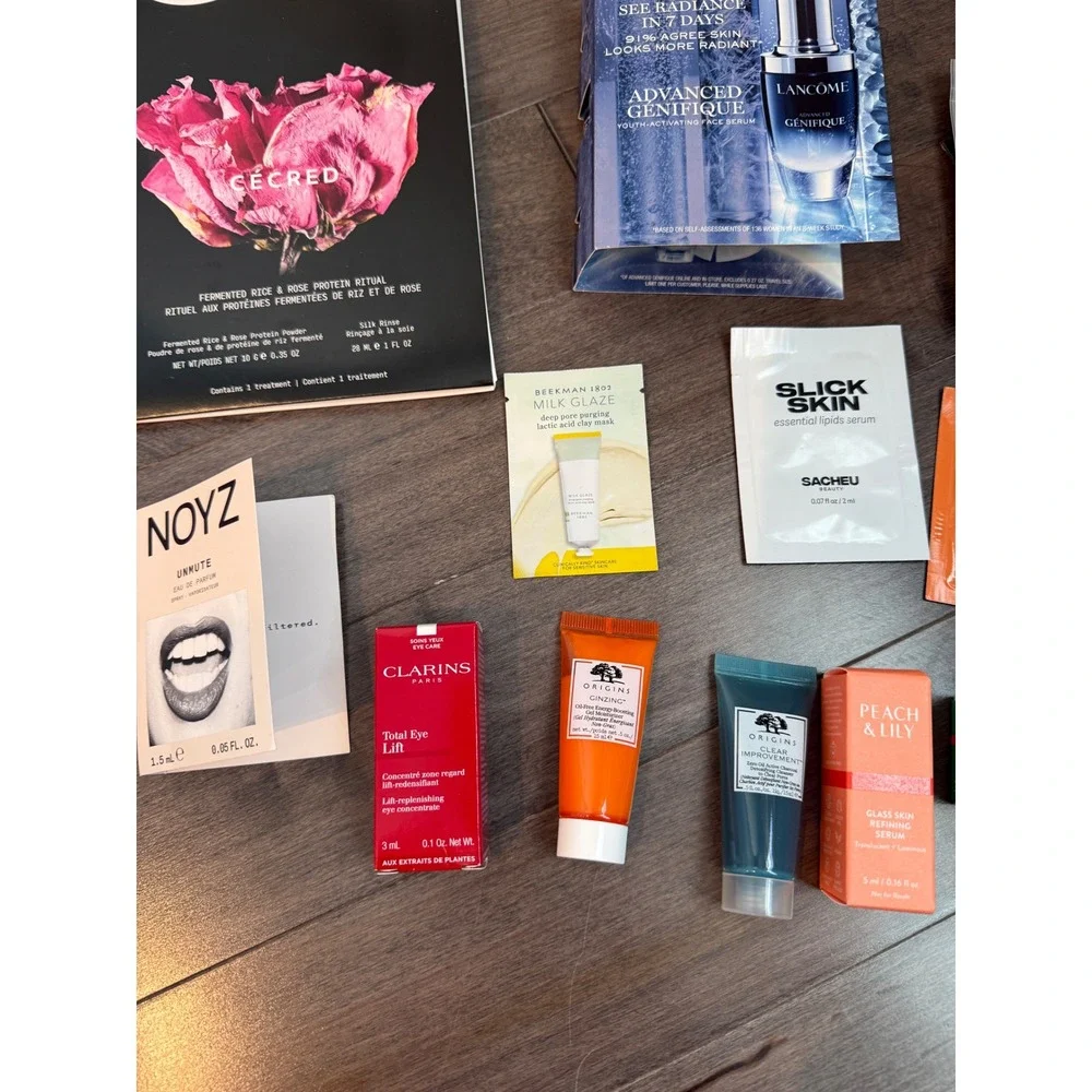 Luxury Skincare Sample Bundle Cecred Lancome Peach & Lily Origins Clarins‎ 14pc